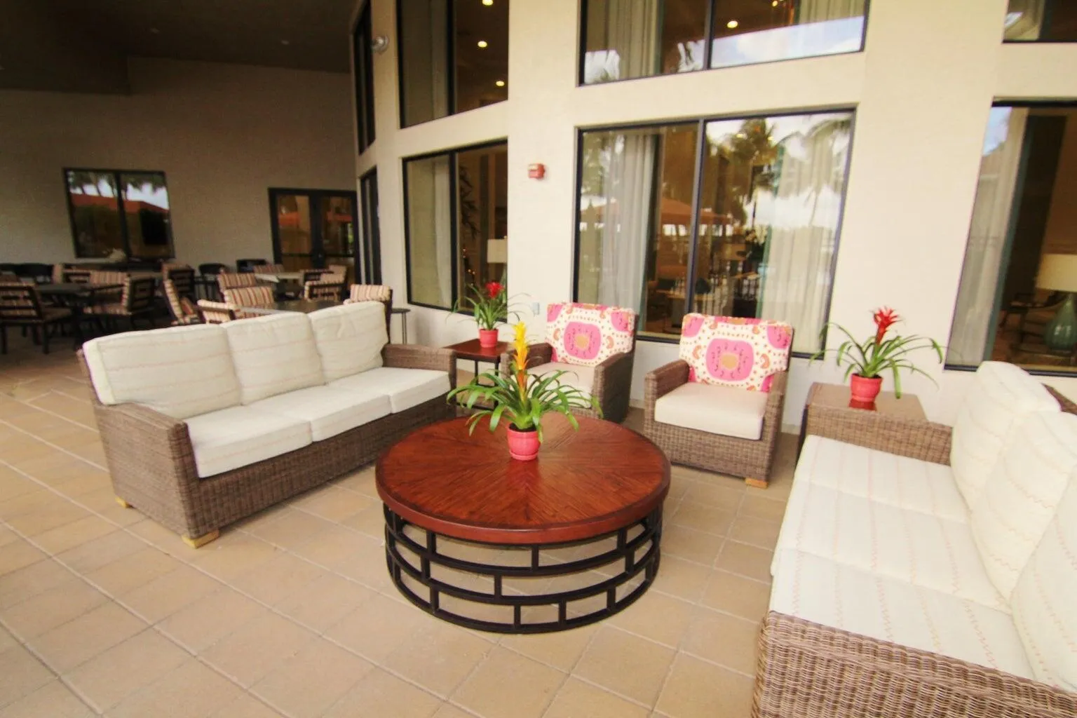 Comfortable seating & a beautiful view of the resort pool. Bring a book or relax & catch up with friends.
