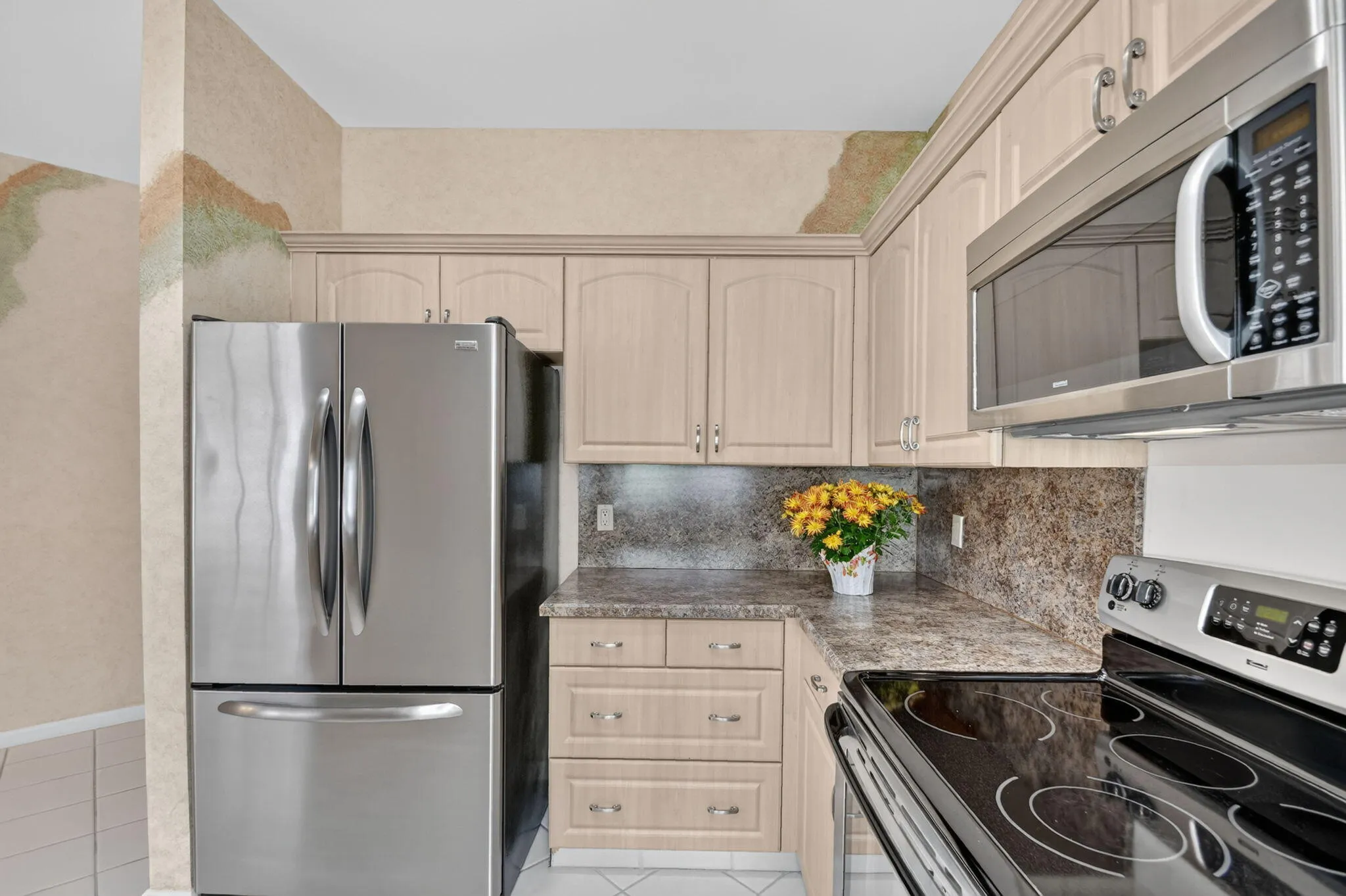Stainless appliances-granite countertops and backsplash