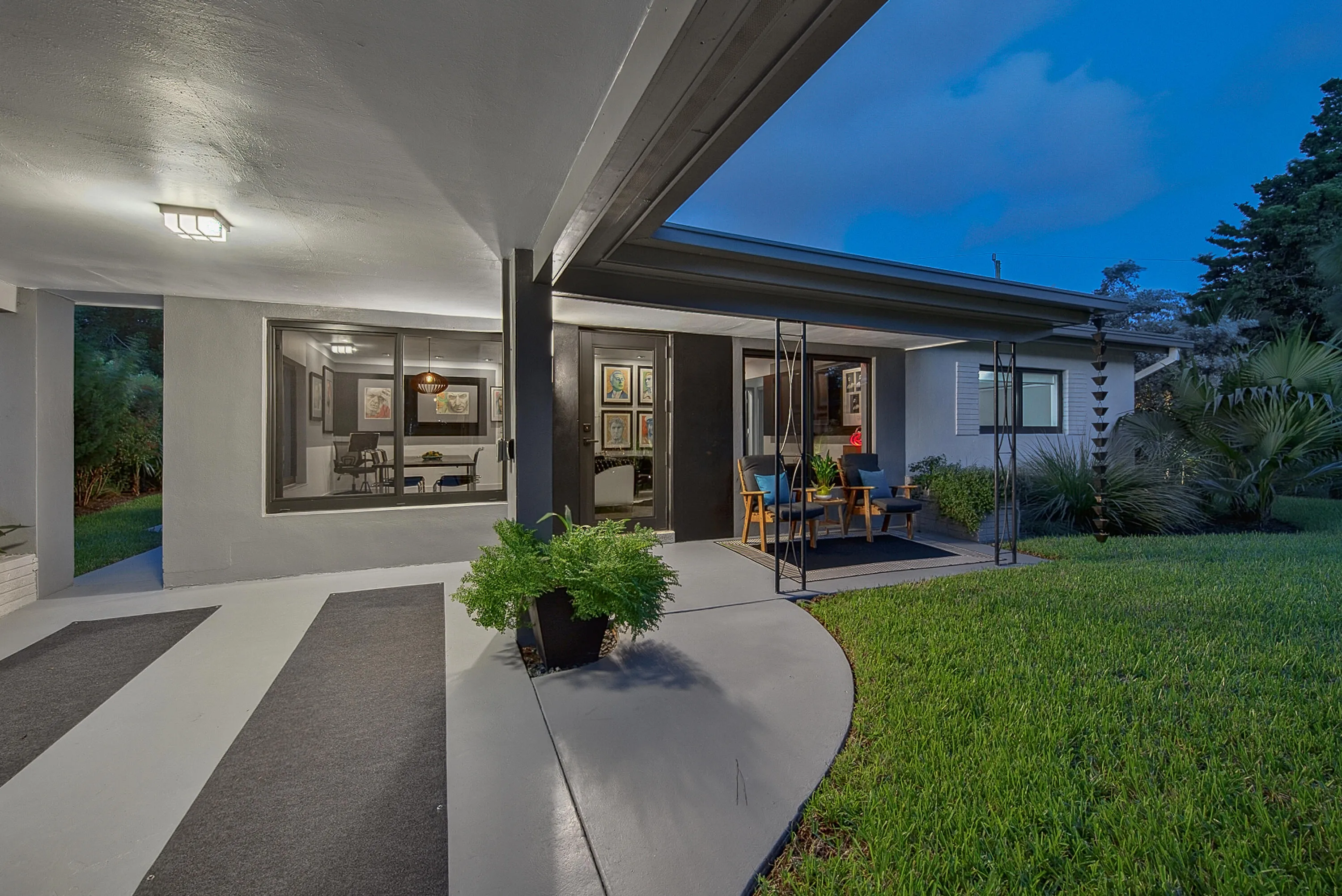 Covered entry with recessed lighting