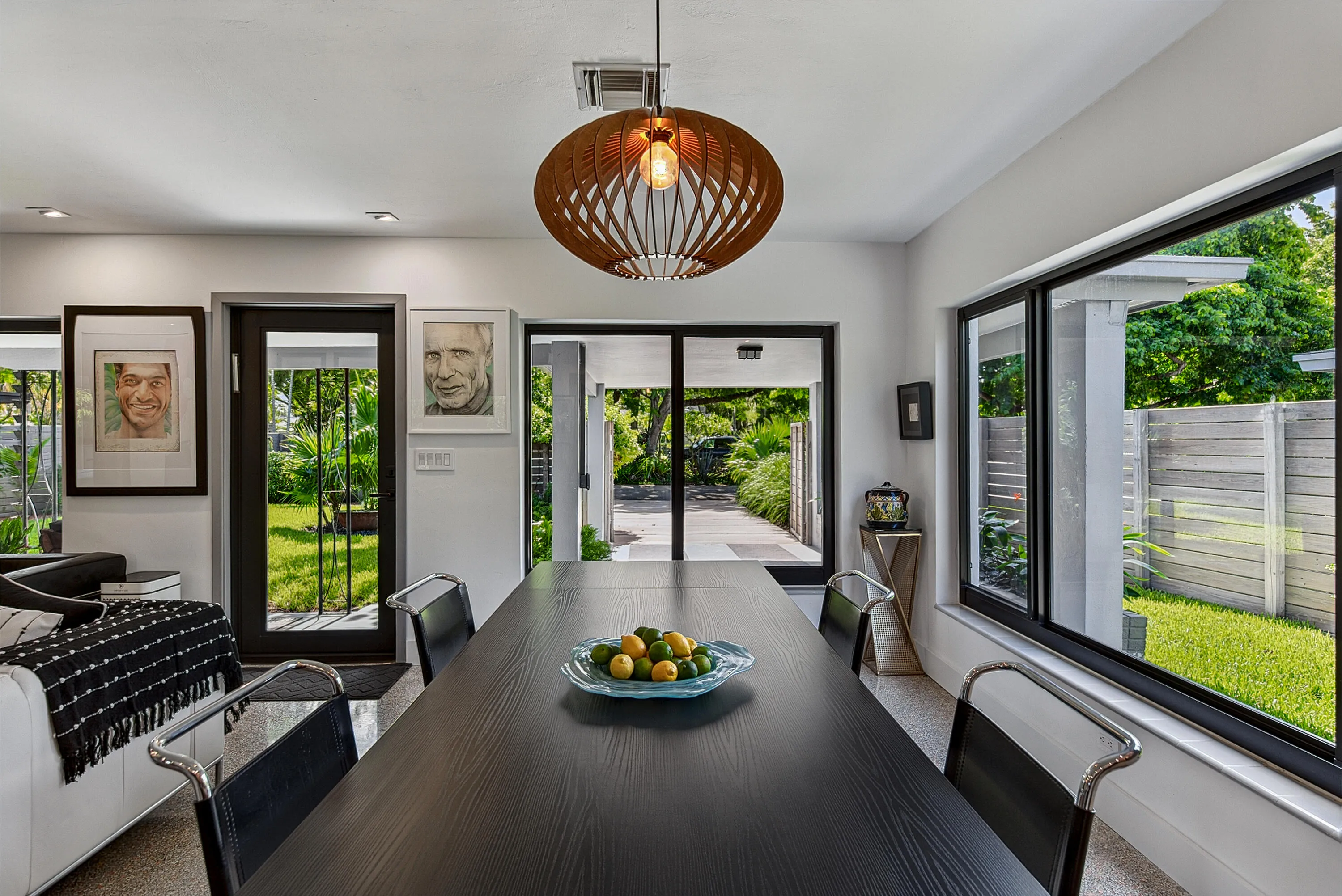 Oversized windows flood the room with light