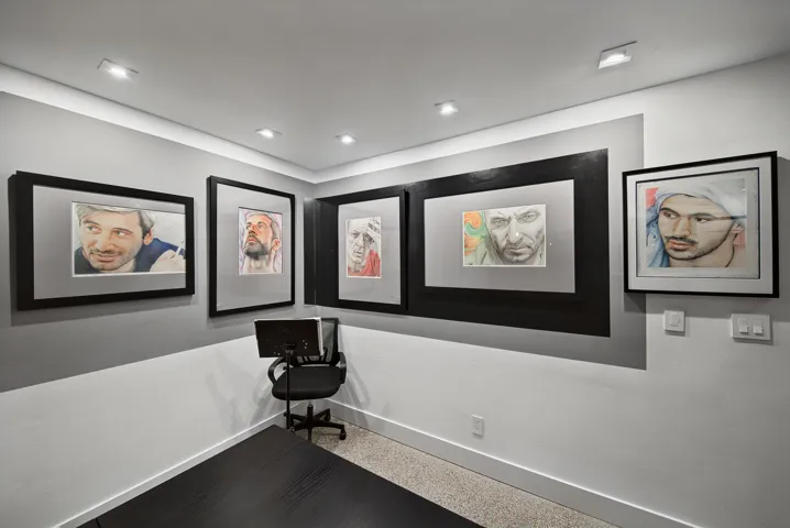Recessed lighting illuminates the space.
