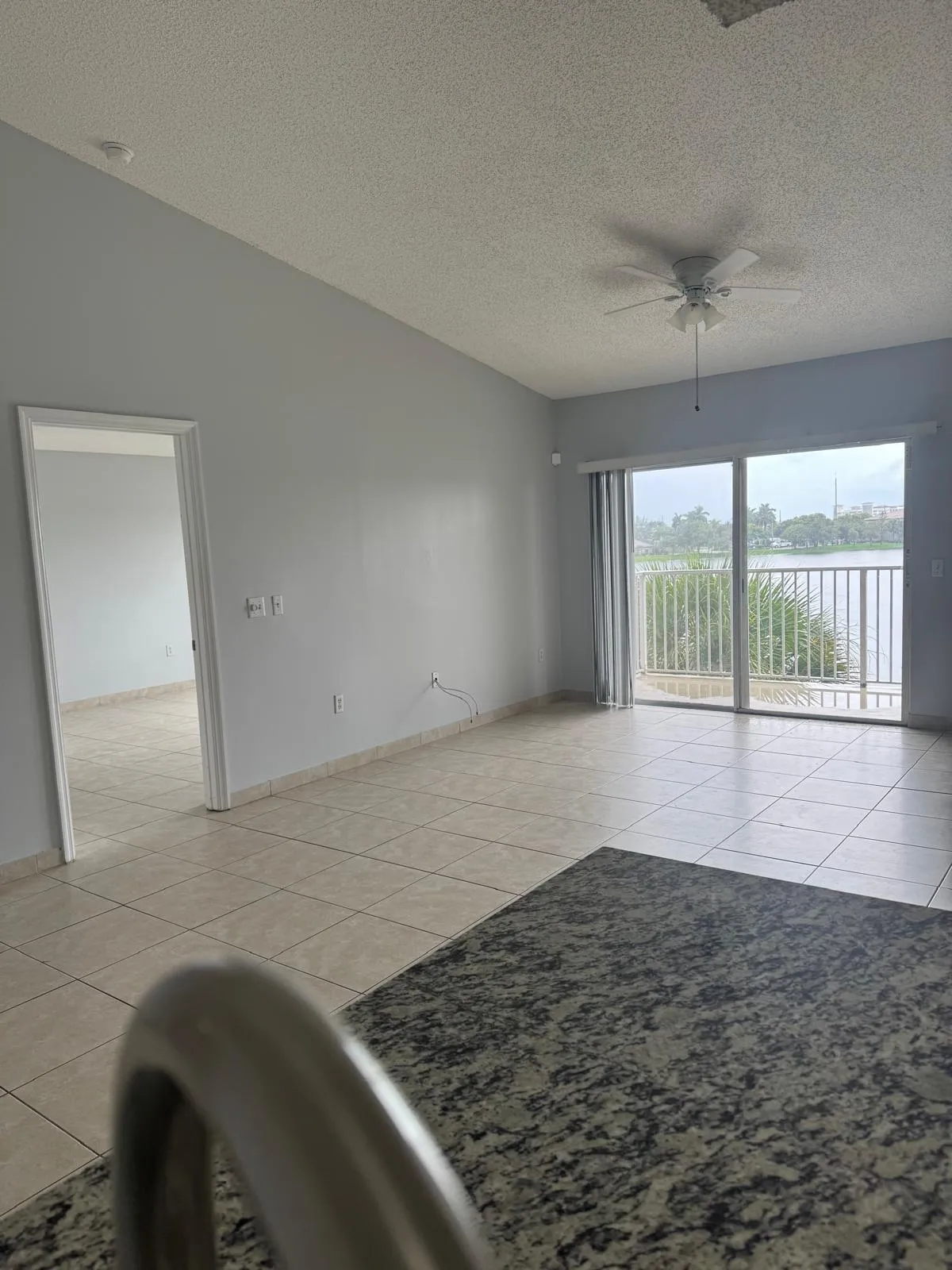 view from kitchen to living and balcony