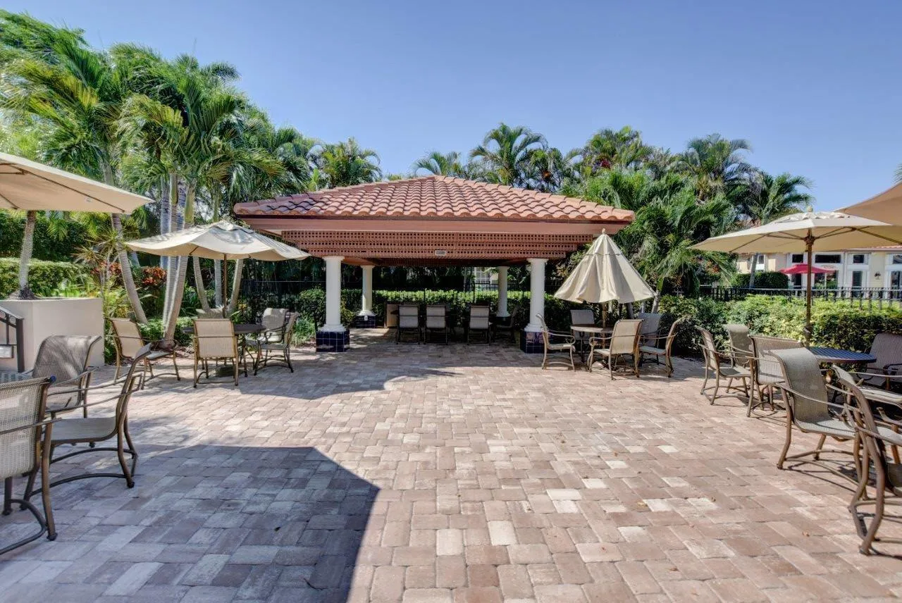 Covered seating at pool patio