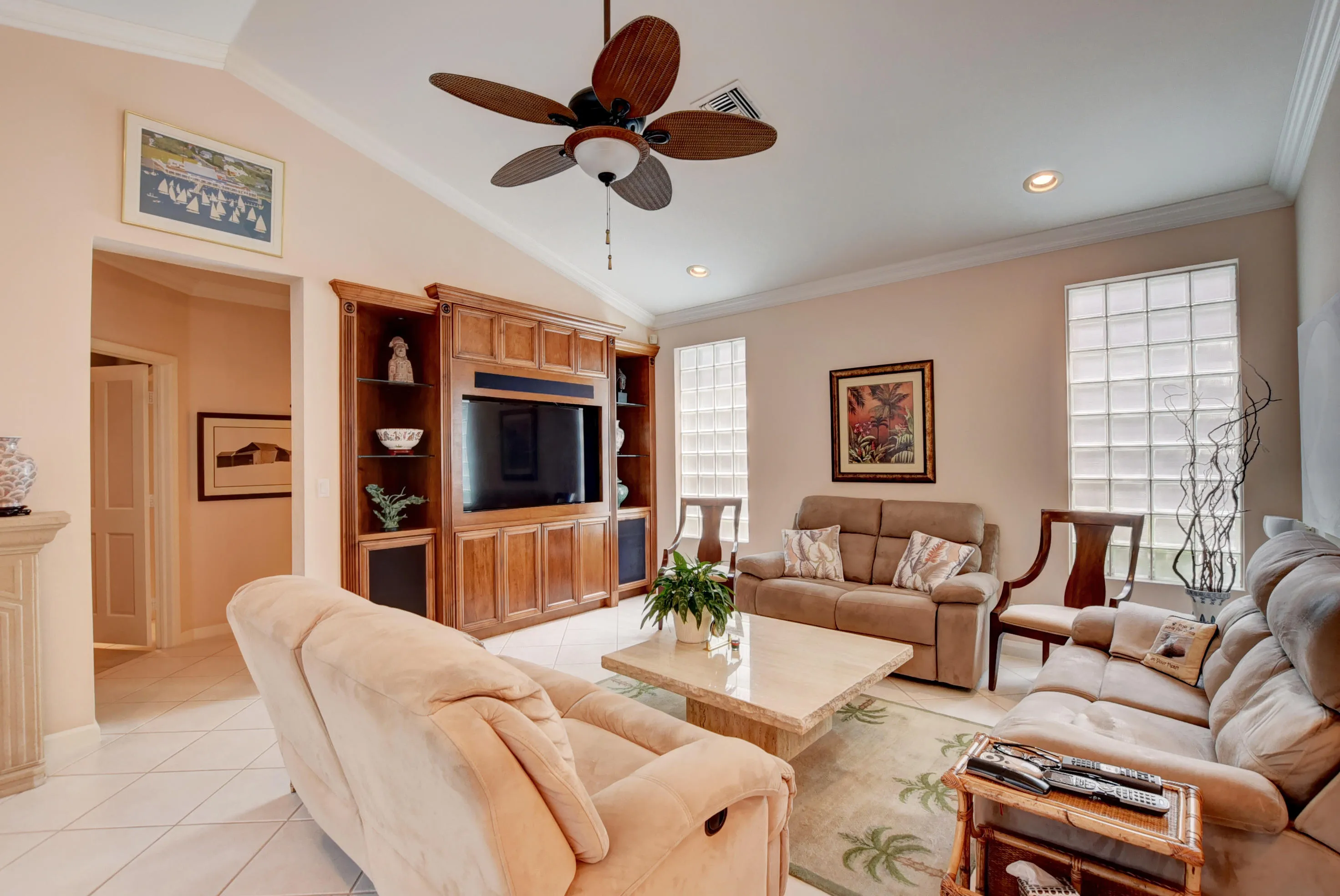 Family room with builtins