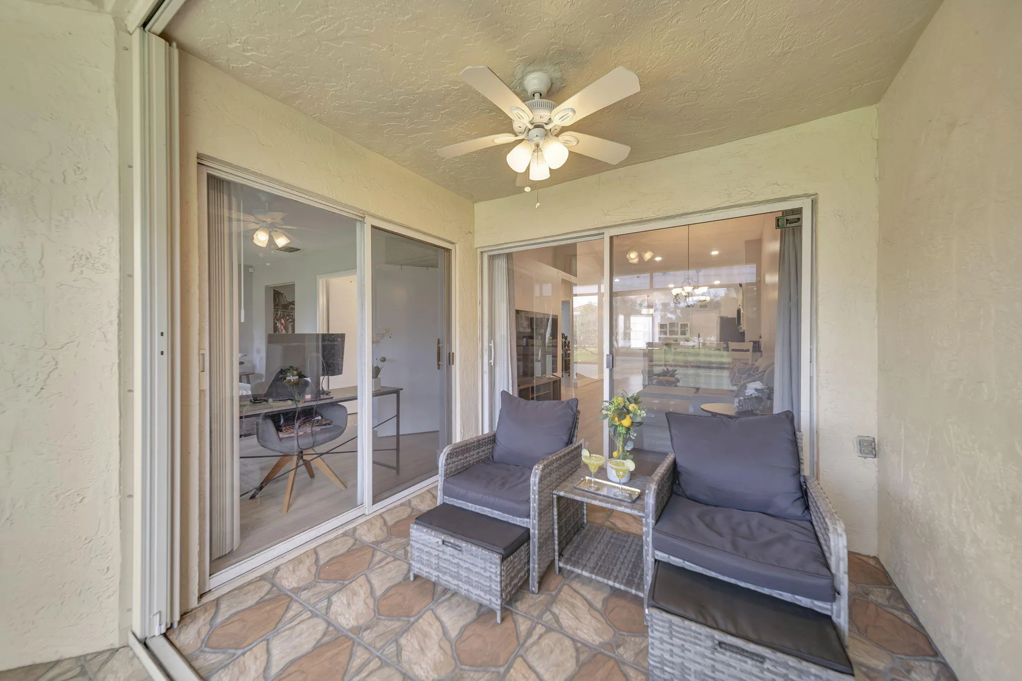 Access from living area and primary bedroom