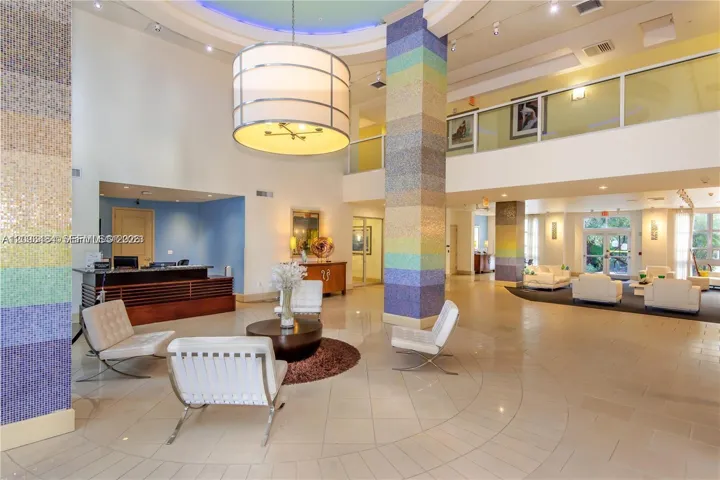 Impressive 2-story main lobby attended 24/7.