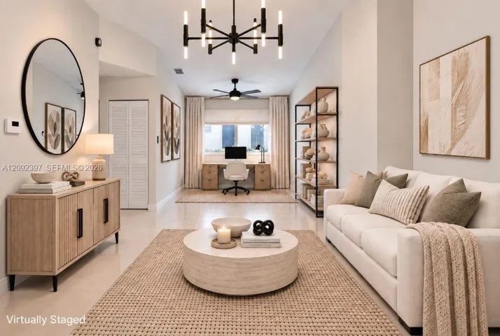 Virtually Staged Living with Home Office