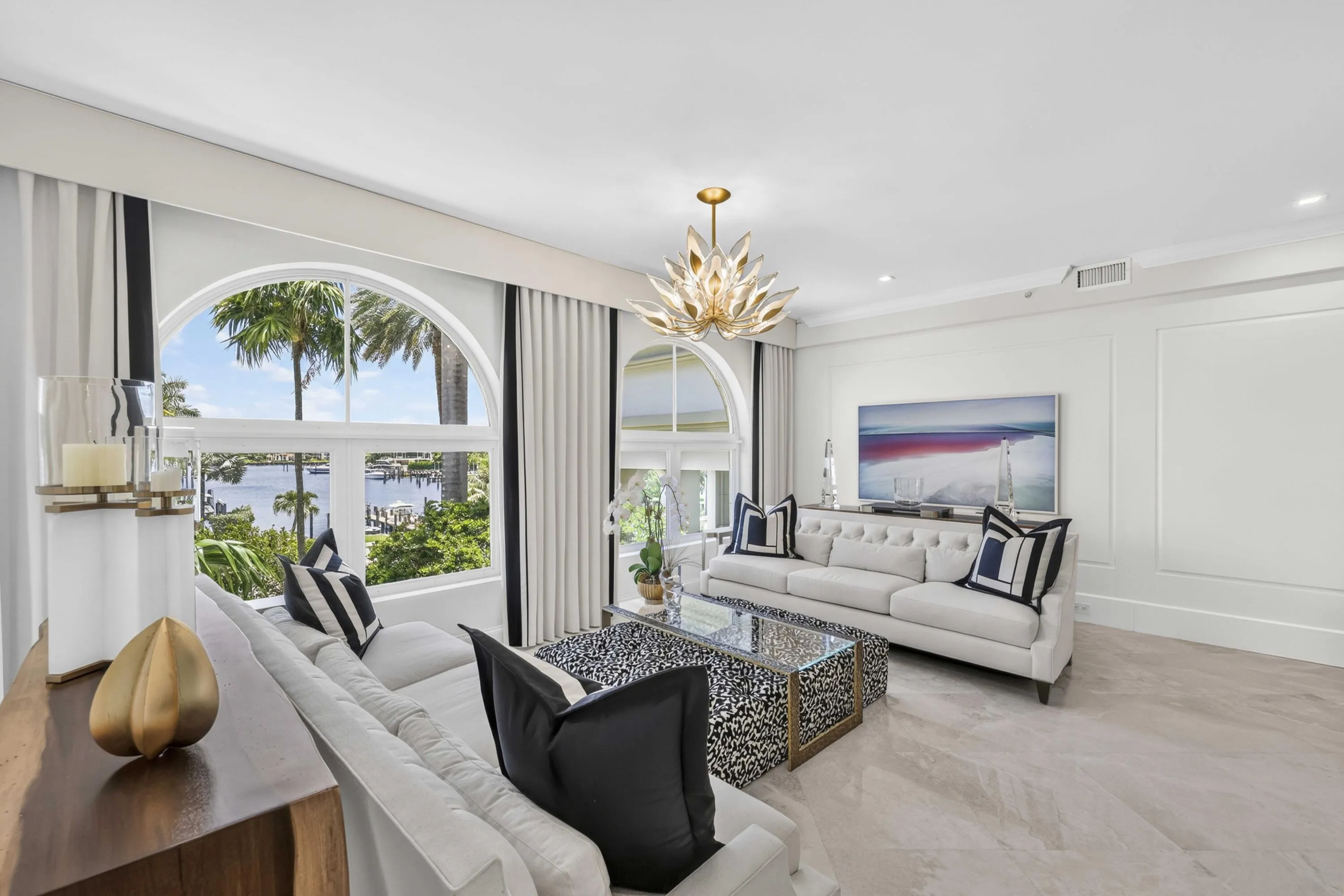 Living room with water views