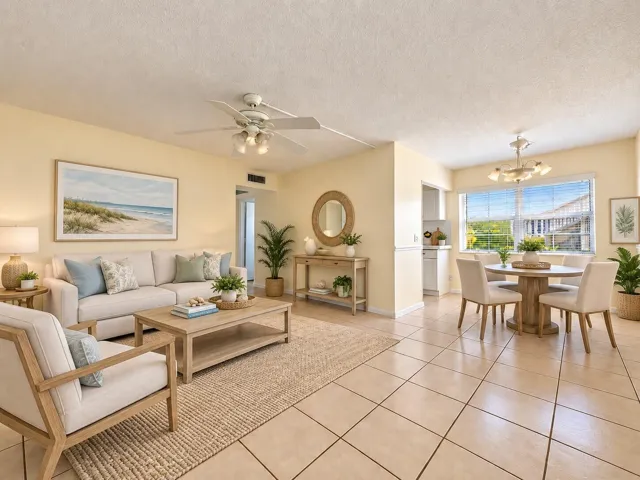 LOCATION - LOCATION - LOCATION!!! Elegant First Floor CORNER 2/1.5 With Pretty Water Views! (Photo Has Been Virtually Staged. Photos Have Been Color Corrected)