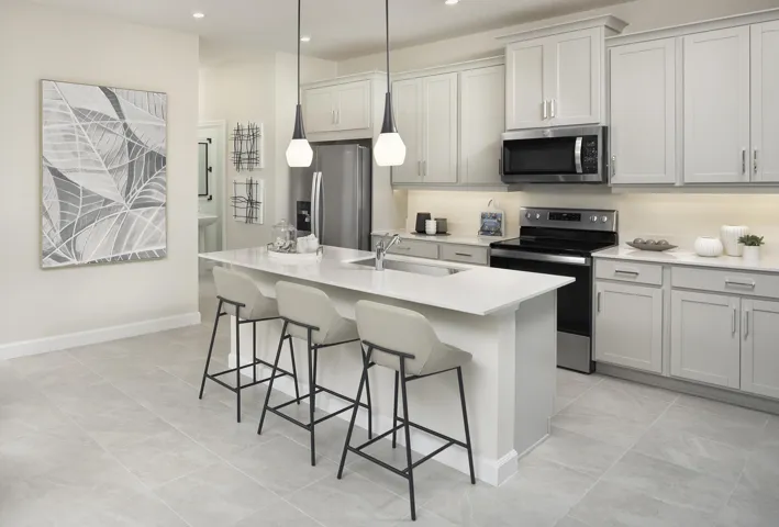 Stock photos represent builder's floorplan