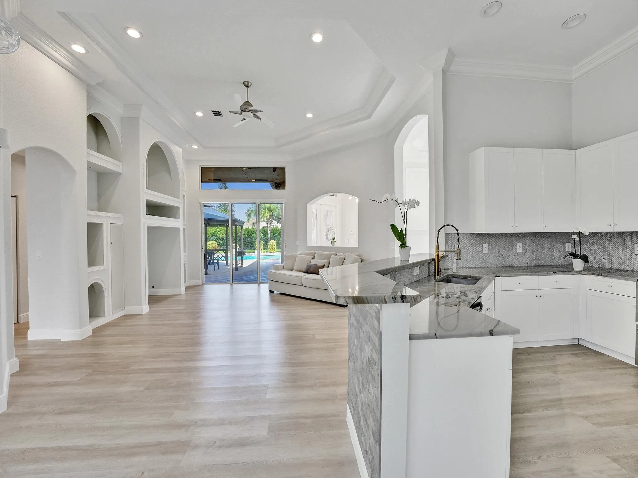 Kitchen flows to family room and casual eat in dining space