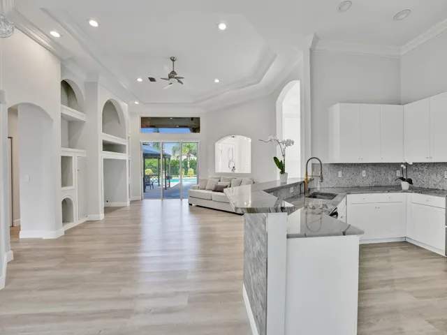 Kitchen flows to family room and casual eat in dining space