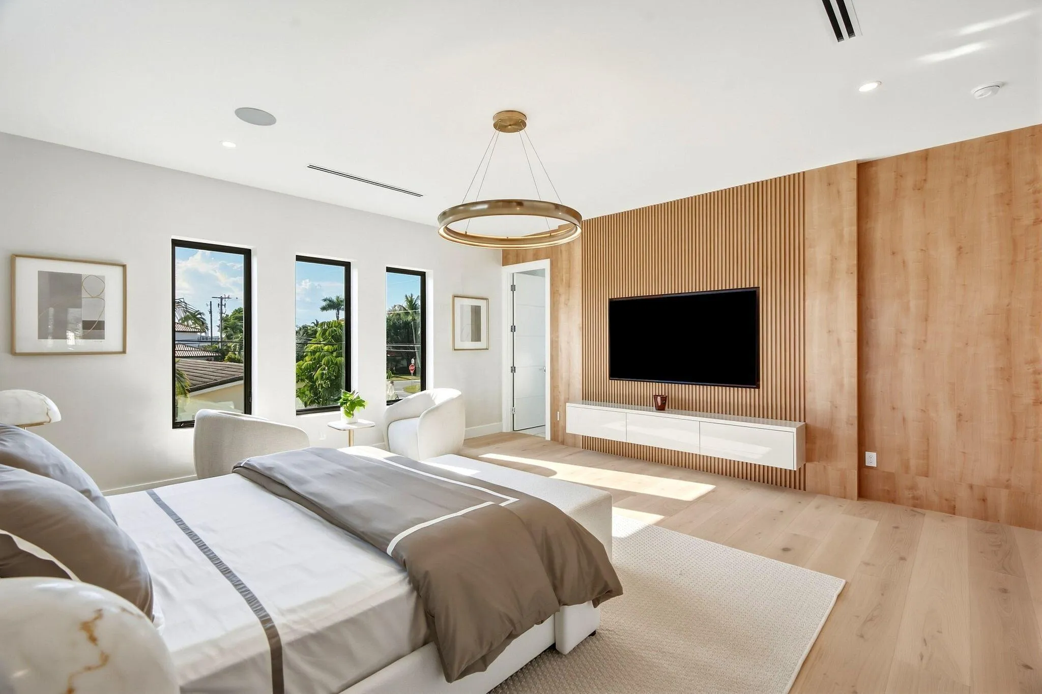 Wood-finish flooring with recessed lighting