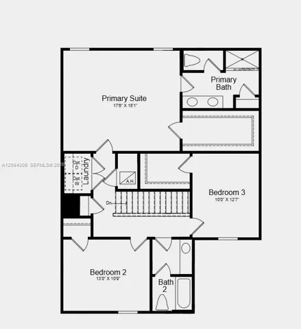 Second Floor Plan - Additional Highlights Include: GE refrigerator, laundry appliance package, extended flooring on first floor, window blinds throughout, and vertical blinds on the sliding doors