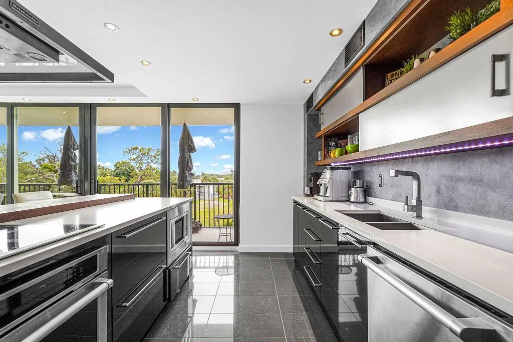 Striking cabinets with wood & glass accents