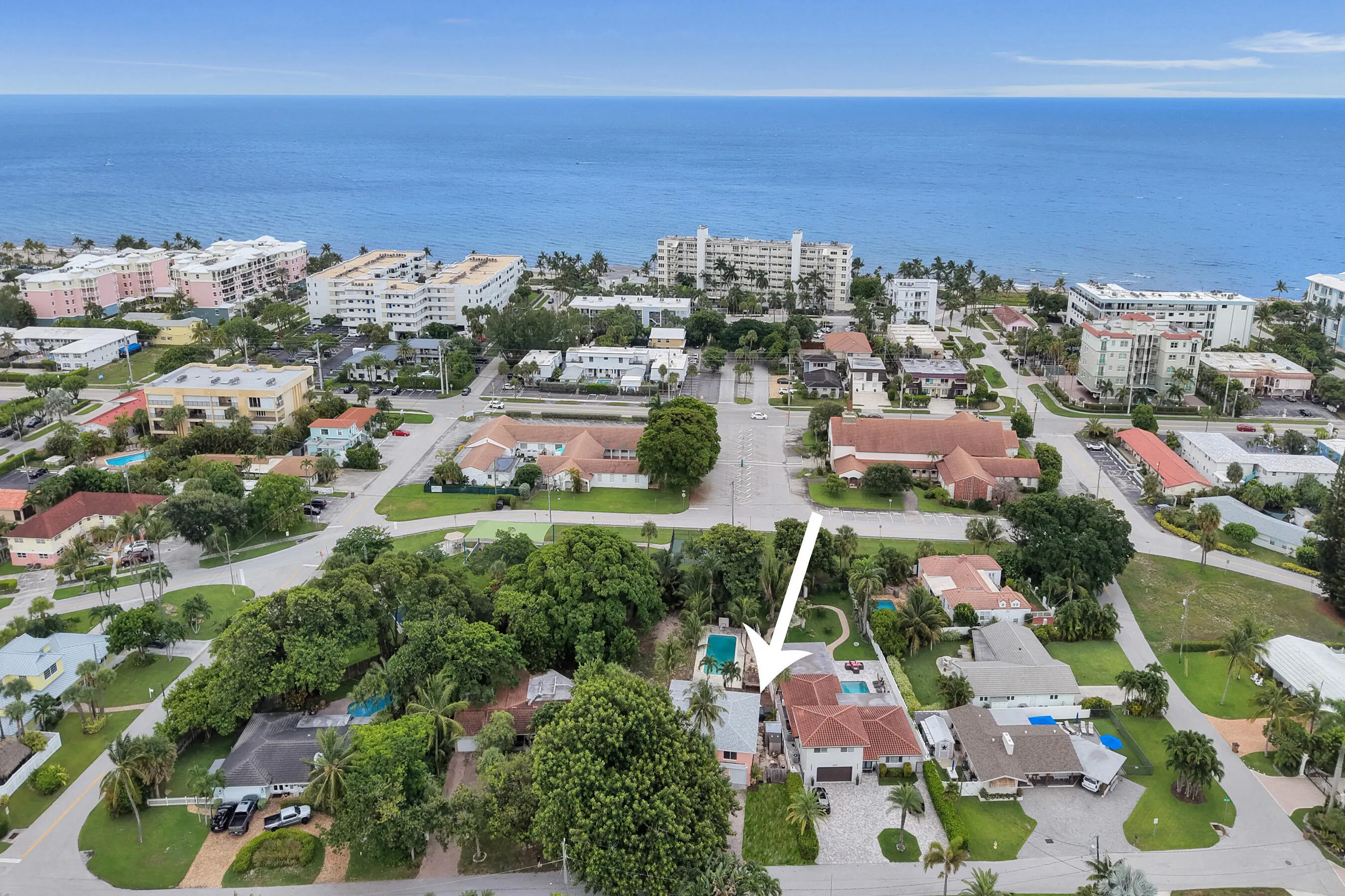 Blocks from the Atlantic, arrow marks the property