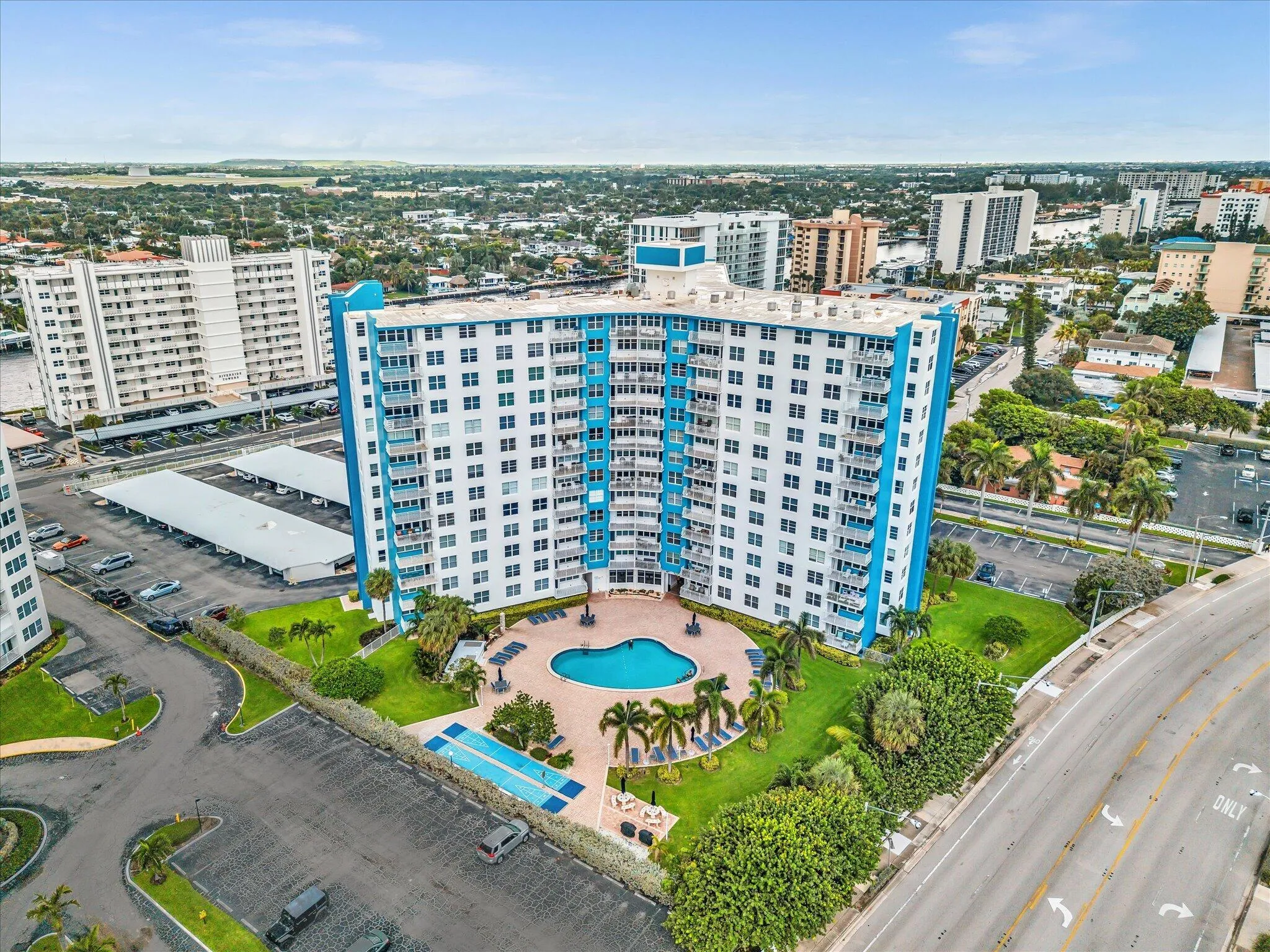 Poolside and recreation on south side of the building