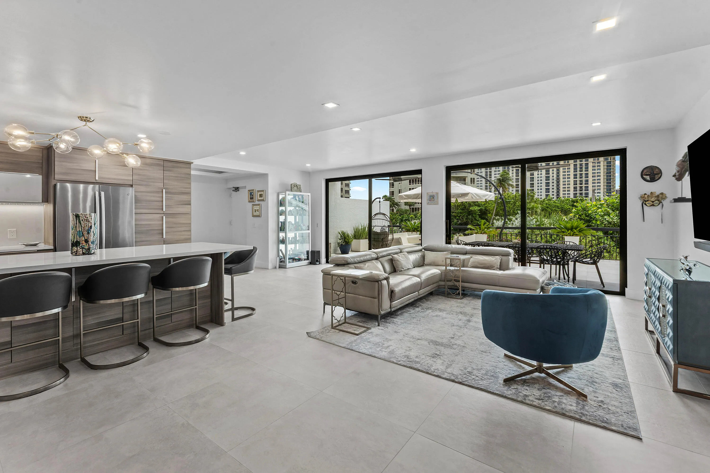 Livingroom opens to oversized balcony