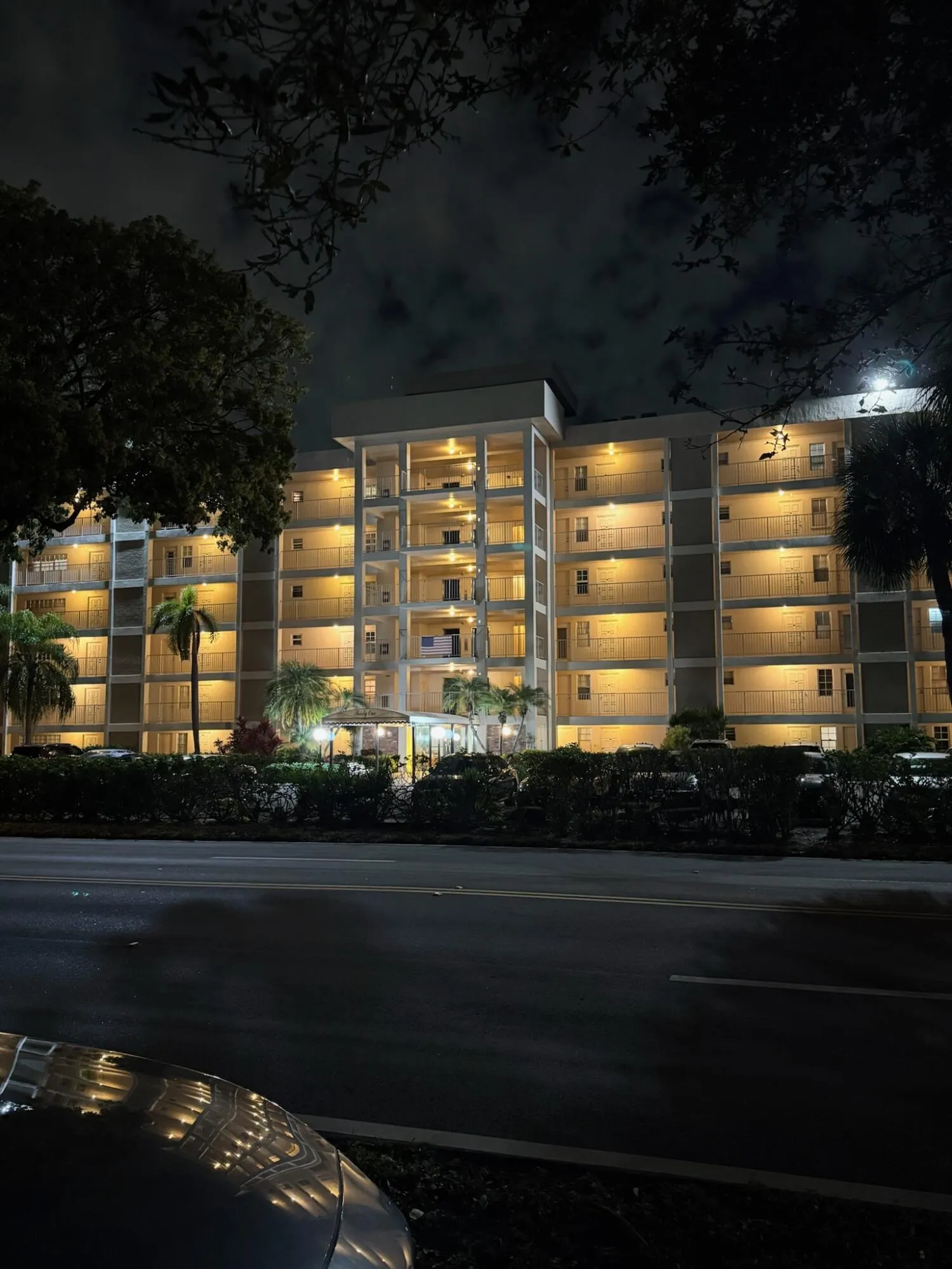 Night time photo of building
