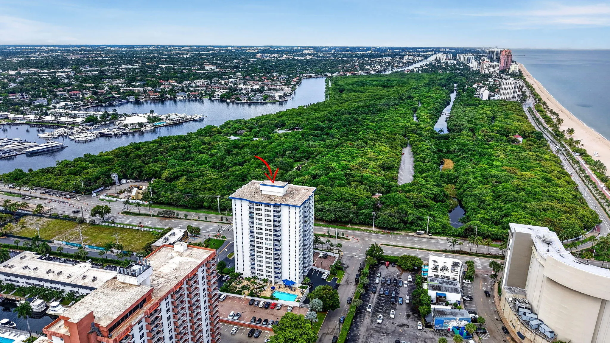 Aerial View of Carlton Tower overlooking Hugh Birch State Park