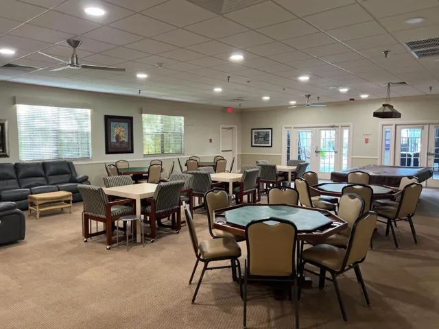 Card tables, pool table andf library