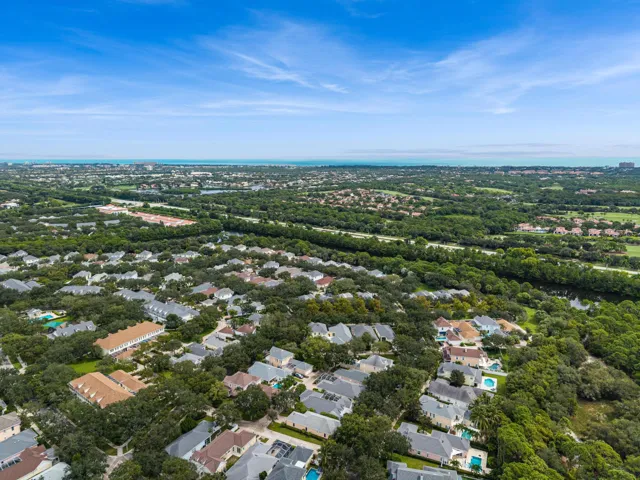 Elevated view across the neighborhood's tree canopy toward the Atlantic Ocean