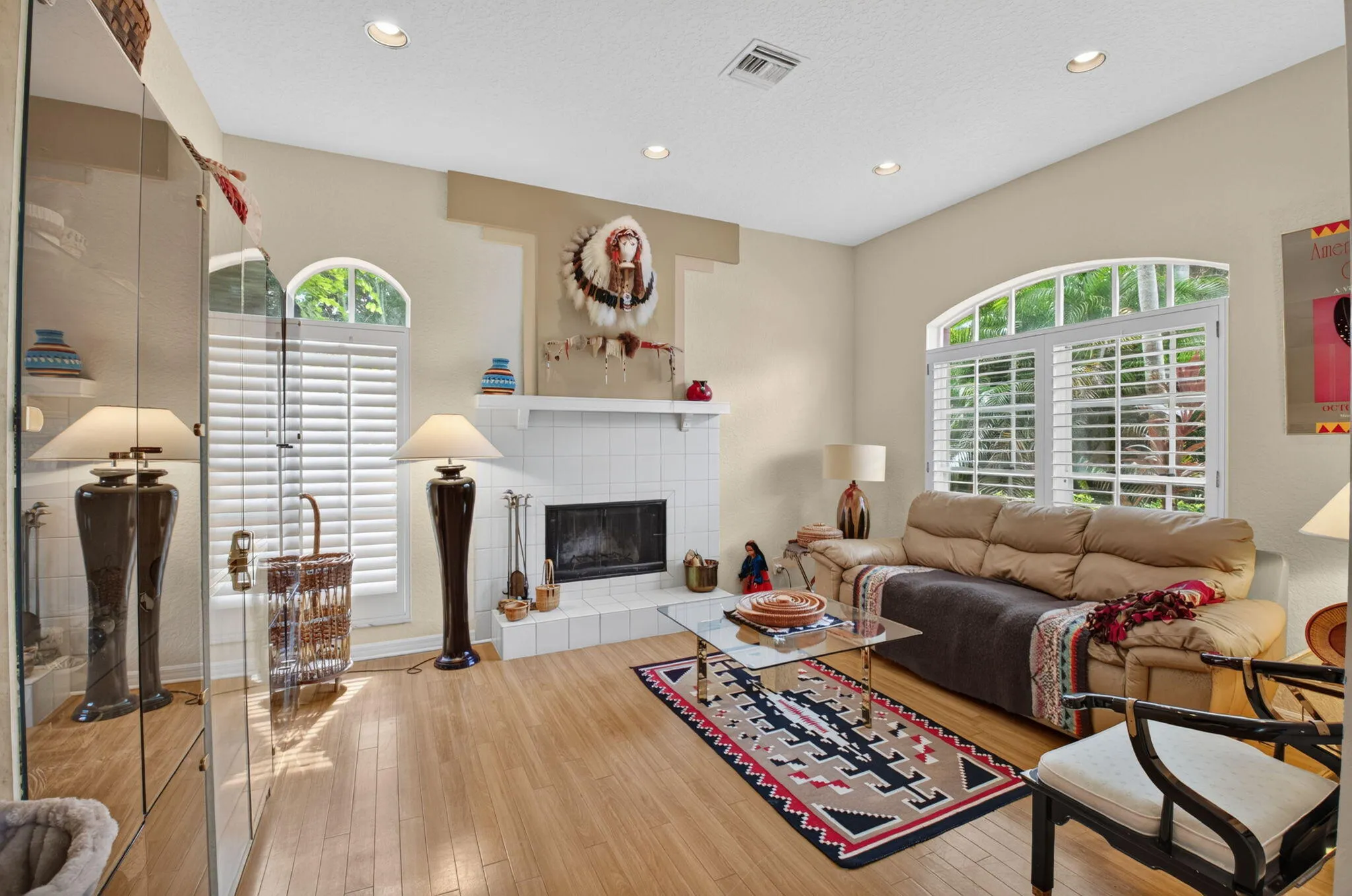 Living room with cozy fire place