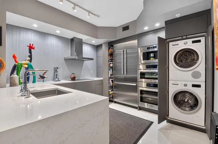 Waterfall Edge Counters, Hidden Laundry