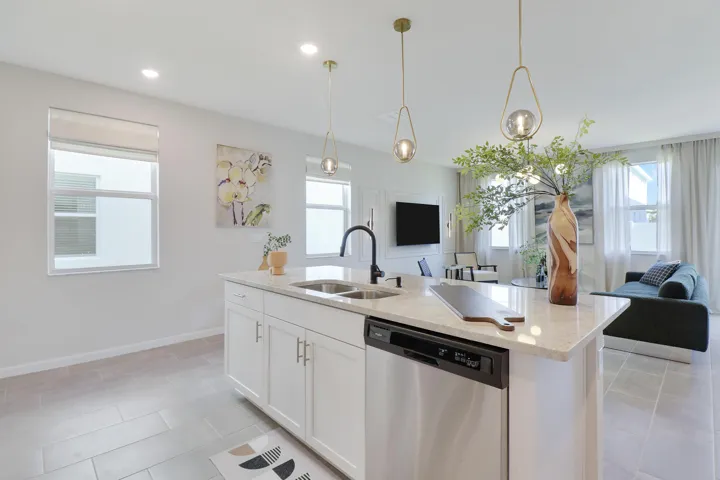 Kitchen open to living area
