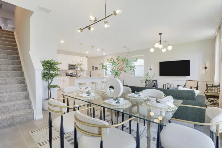 Dining and living area by staircase