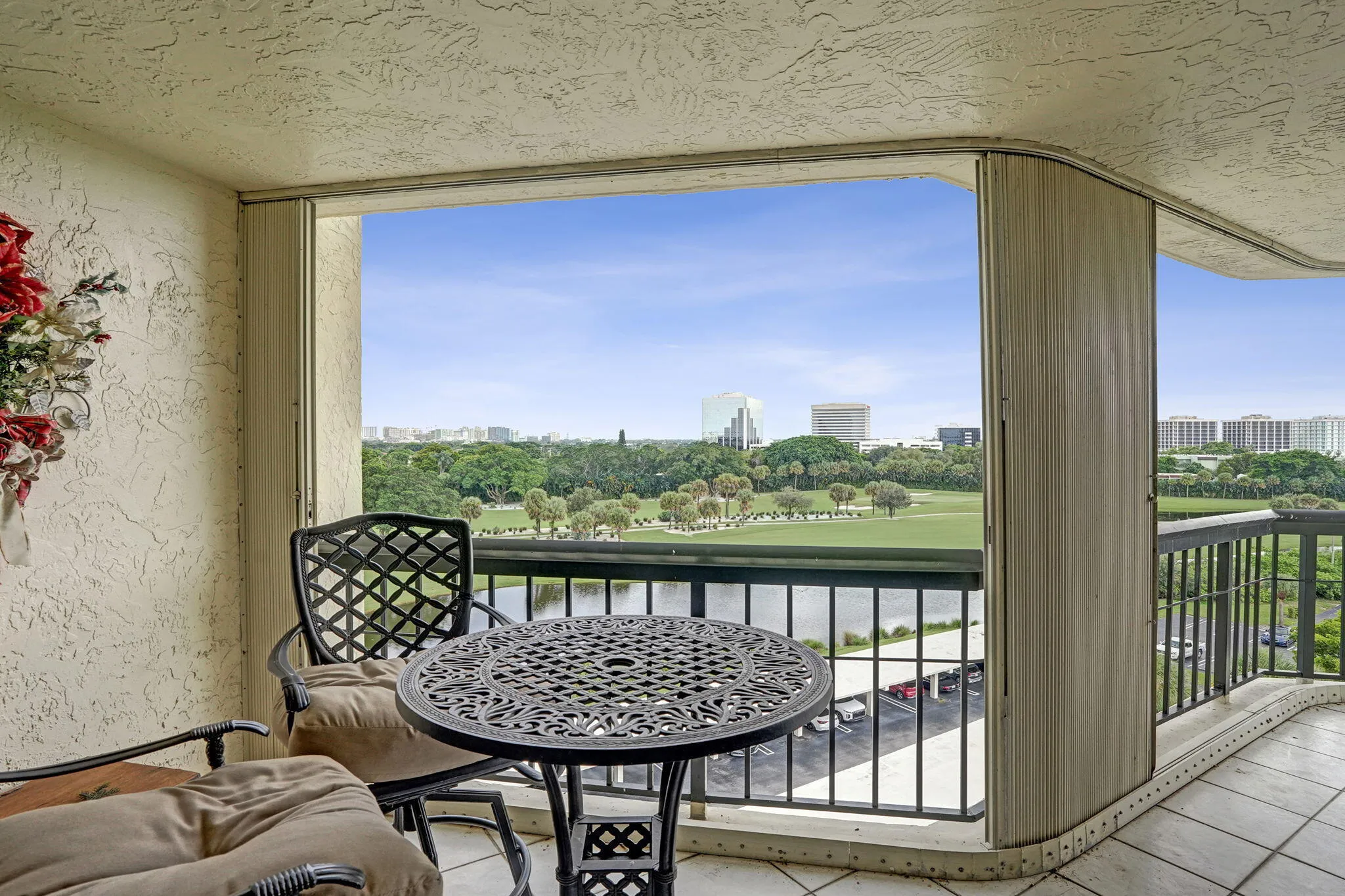 Covered balcony seating area