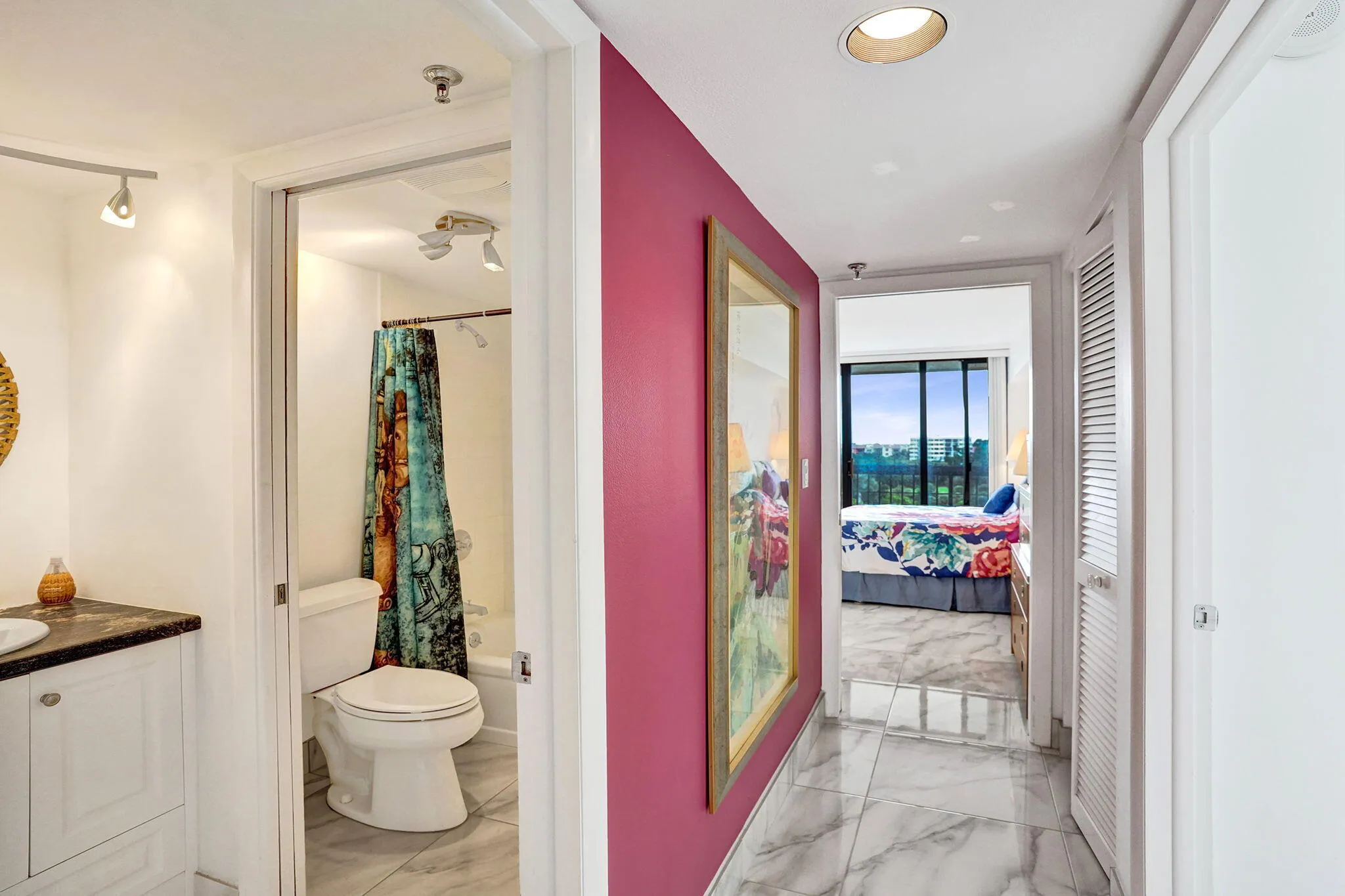 Guest-suite hallway and bath