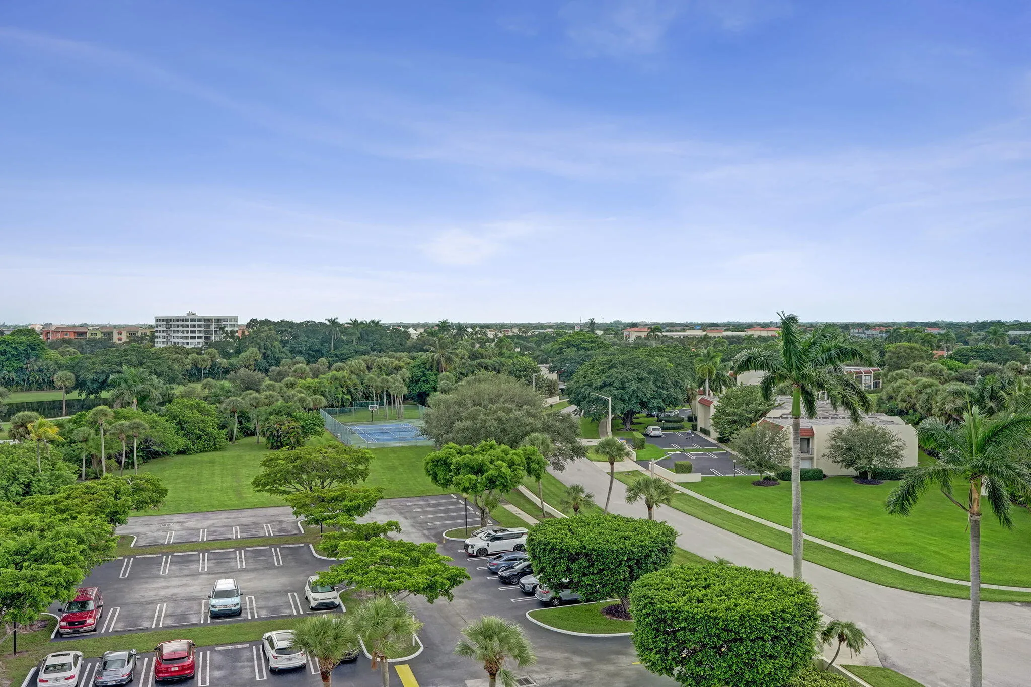 Balcony view over the gated entrance and community grounds
