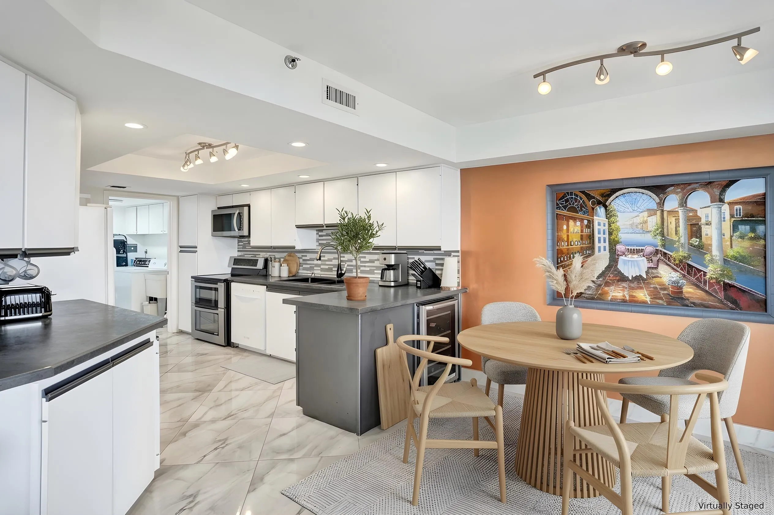Virtually staged using AI – kitchen and breakfast area