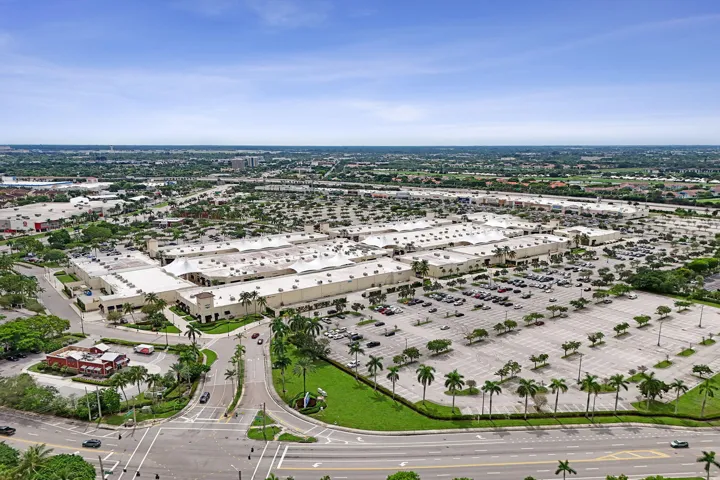 Aerial view of nearby shopping and dining
