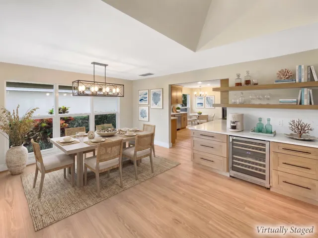 Virtually staged dining area and bar