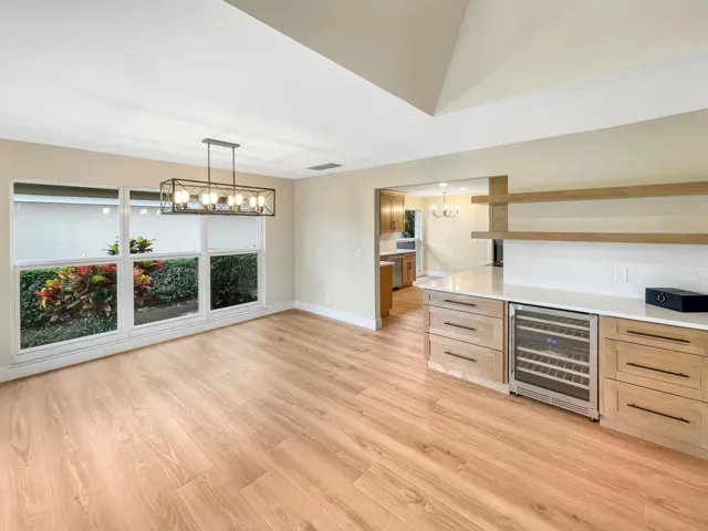 Vaulted ceiling with an open-concept layout