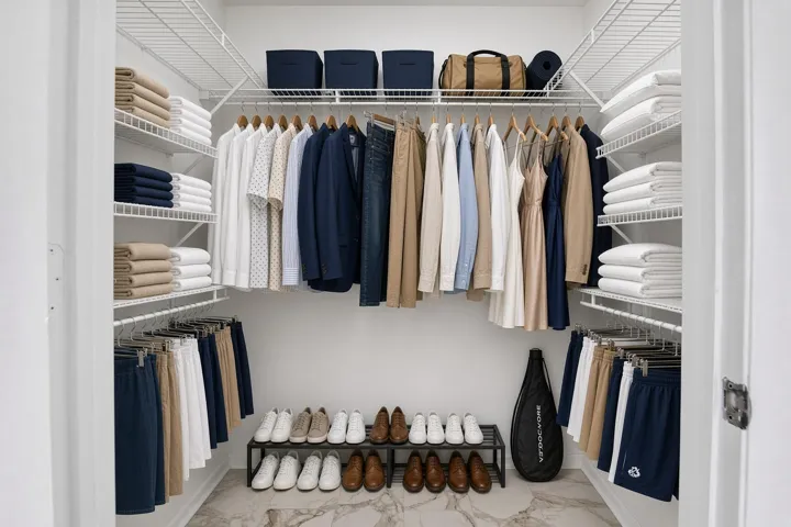 Virtually Staged. This is the only closet, and it’s a walk-in with full wire systems. Bring a tape; it holds more than the studio square footage suggests.