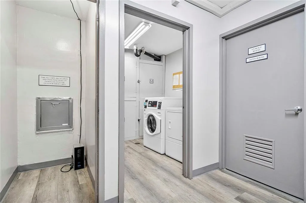 Trash chute, laundry and storage on each floor