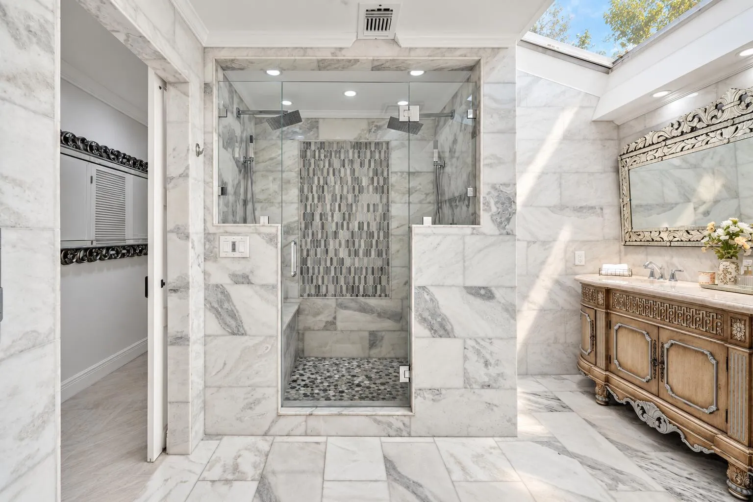 Marble Shower w/ Dual Shower Heads