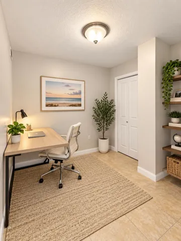 Currently being used as storage. Virtually staged to show it as an office space. Can also be used as a small bedroom.