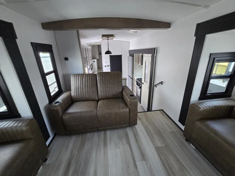 RV: Cinema TV seats lean back with pop-up leg support