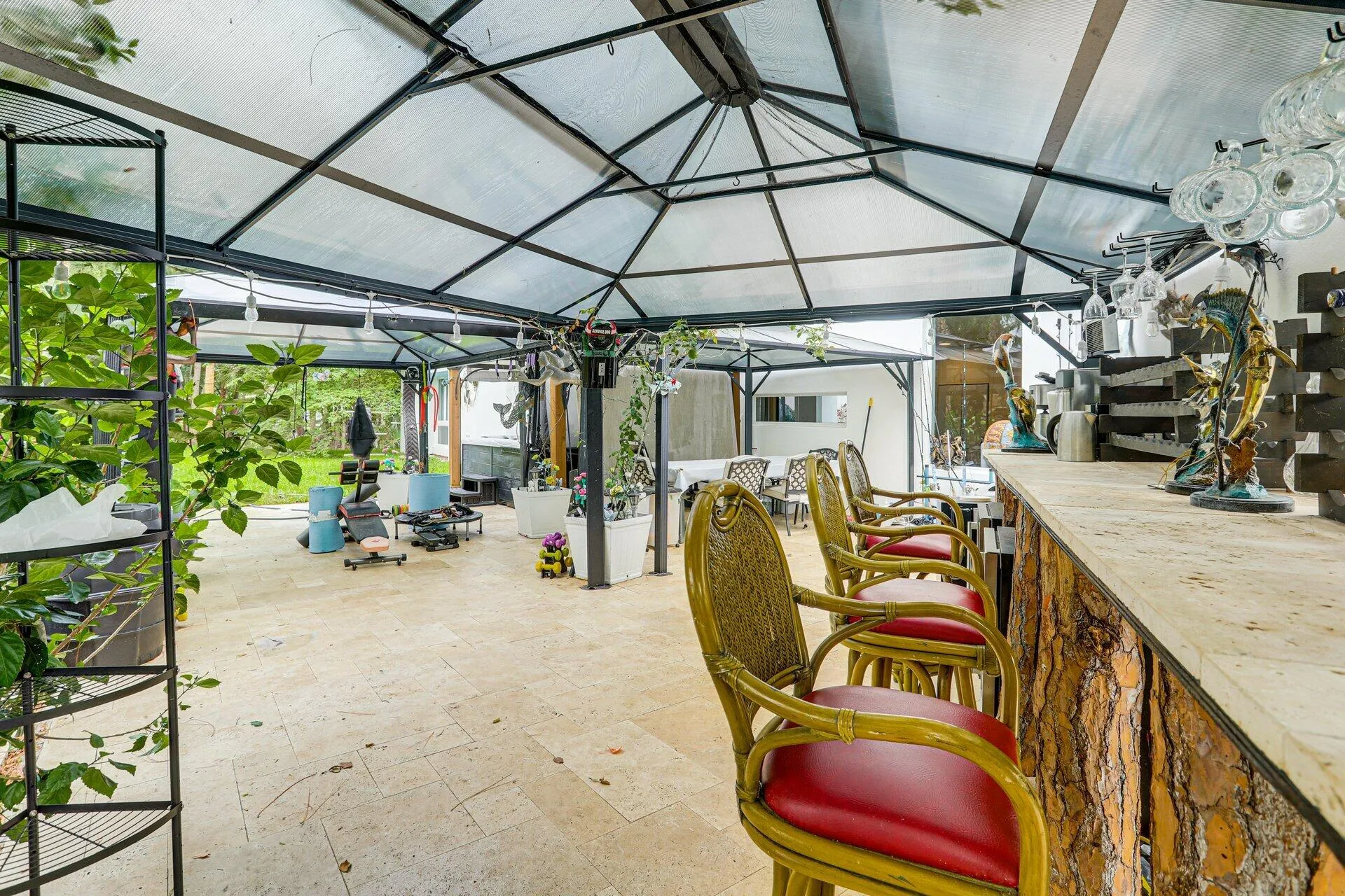 Covered outside dining, bar, gym and luxury spa