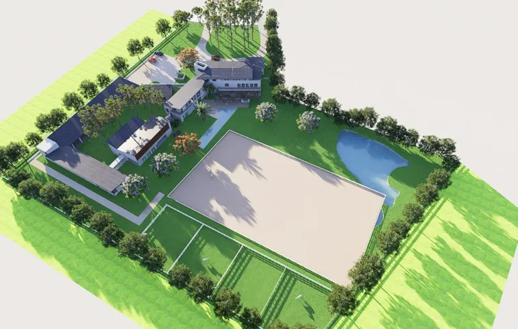 Illustration of plans for additions and equestrian facilities. Plans included in the sale.