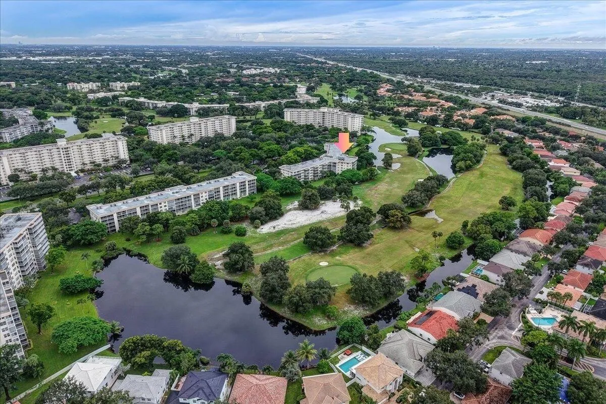 Aerial view of the back of the building looking north