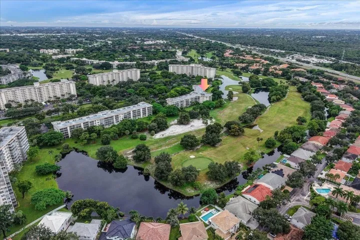 Aerial view of the back of the building looking north