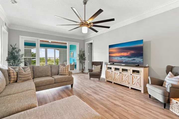 Living room. Notice the large Harbor Freeze fan and new furnishings.
