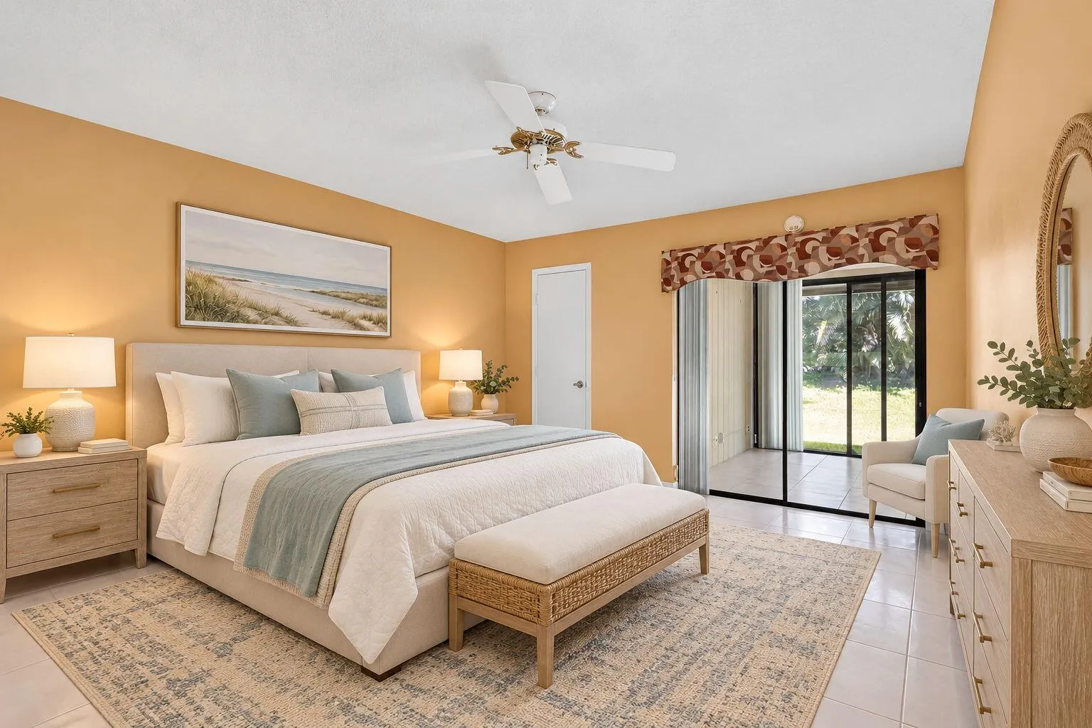 Staged primary bedroom