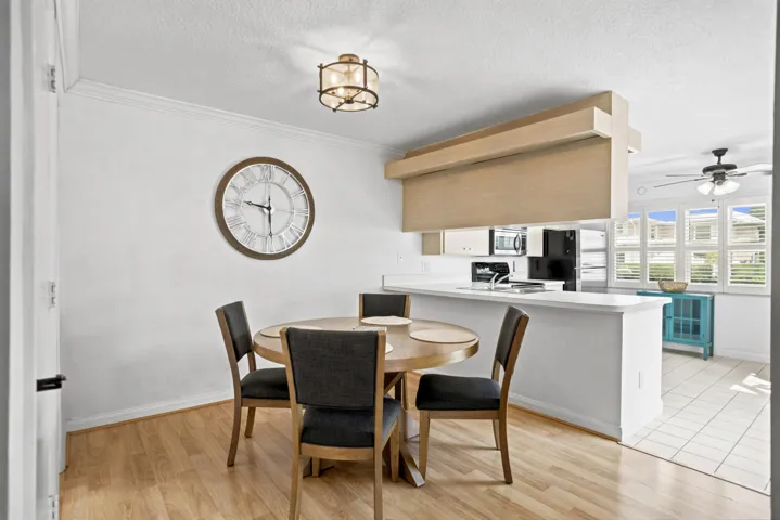 Wood-finish flooring in the dining area
