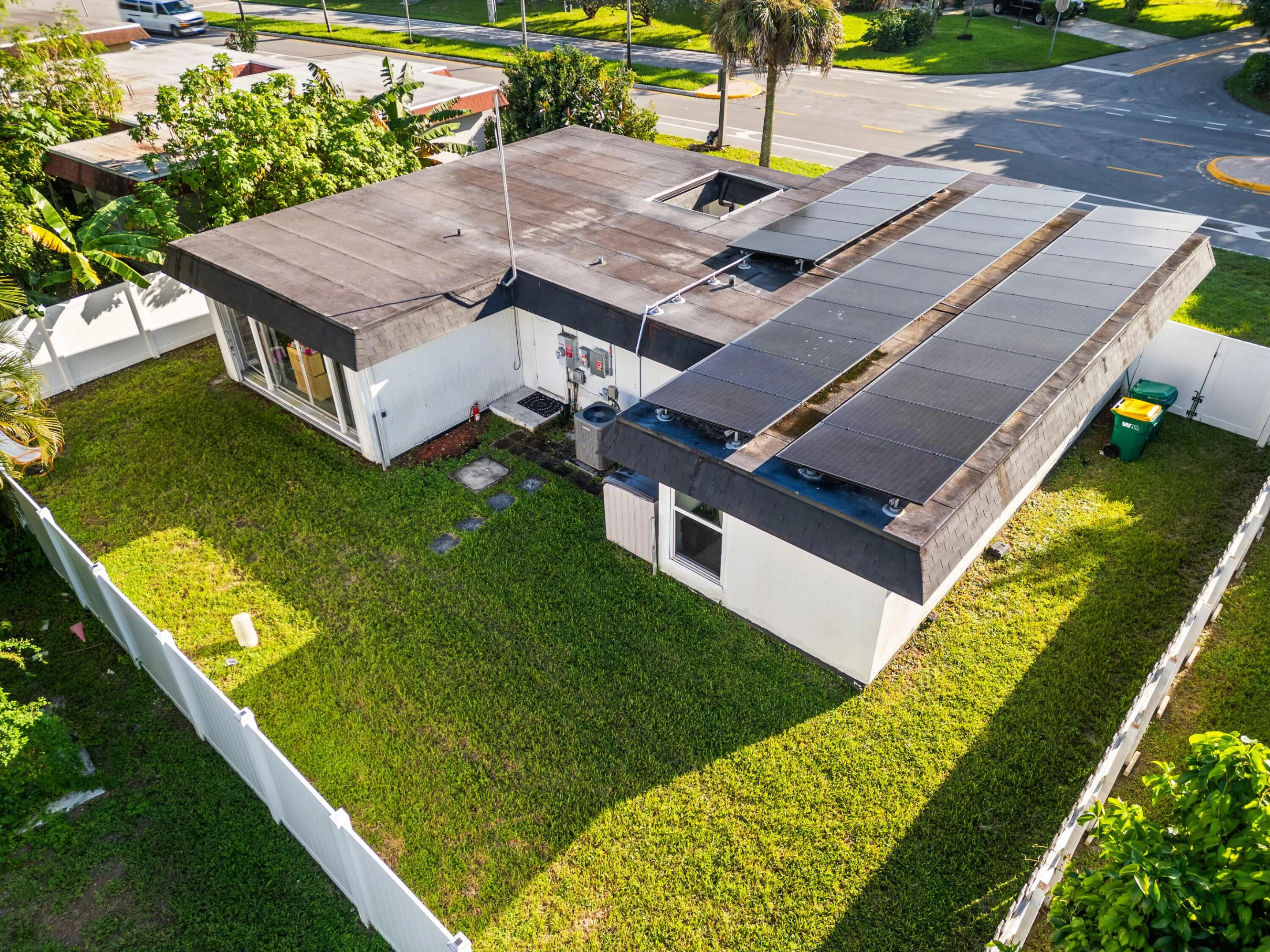 Rear Aerial View, Back Yard and Solar Panels
